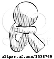 Halftone Design Mascot Woman Sitting With Head Down Facing Sideways Right