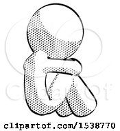 Halftone Design Mascot Man Sitting With Head Down Back View Facing Right