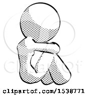 Halftone Design Mascot Woman Sitting With Head Down Back View Facing Right
