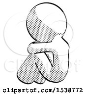 Halftone Design Mascot Man Sitting With Head Down Back View Facing Left