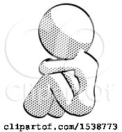 Halftone Design Mascot Woman Sitting With Head Down Back View Facing Left