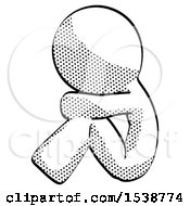 Halftone Design Mascot Man Sitting With Head Down Facing Sideways Left