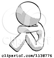 Poster, Art Print Of Halftone Design Mascot Woman Sitting With Head Down Facing Sideways Left