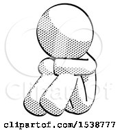 Halftone Design Mascot Man Sitting With Head Down Facing Angle Left
