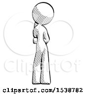 Halftone Design Mascot Woman Thinking Wondering Or Pondering Rear View