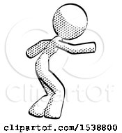 Halftone Design Mascot Woman Sneaking While Reaching For Something