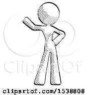 Halftone Design Mascot Woman Waving Right Arm With Hand On Hip