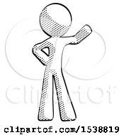 Halftone Design Mascot Man Waving Left Arm With Hand On Hip