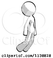 Halftone Design Mascot Woman Floating Through Air Right