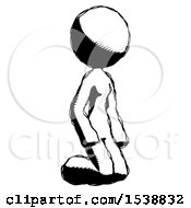 Ink Design Mascot Woman Kneeling Angle View Right