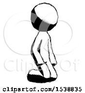 Ink Design Mascot Man Kneeling Angle View Right