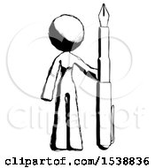 Ink Design Mascot Woman Holding Giant Calligraphy Pen