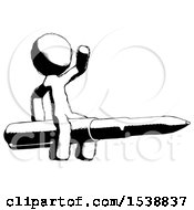 Ink Design Mascot Man Riding A Pen Like A Giant Rocket