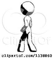 Ink Design Mascot Woman Walking Away Direction Left View