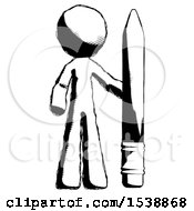 Ink Design Mascot Man With Large Pencil Standing Ready To Write