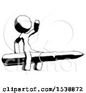 Ink Design Mascot Woman Riding A Pen Like A Giant Rocket