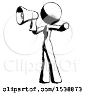 Poster, Art Print Of Ink Design Mascot Woman Shouting Into Megaphone Bullhorn Facing Left