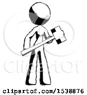 Ink Design Mascot Woman With Sledgehammer Standing Ready To Work Or Defend