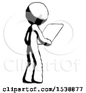 Poster, Art Print Of Ink Design Mascot Man Looking At Tablet Device Computer Facing Away
