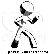 Ink Design Mascot Woman Martial Arts Defense Pose Right