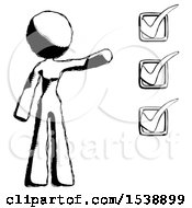 Poster, Art Print Of Ink Design Mascot Woman Standing By A Checkmark List Arm Extended
