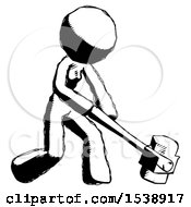 Poster, Art Print Of Ink Design Mascot Woman Hitting With Sledgehammer Or Smashing Something At Angle