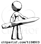 Poster, Art Print Of Ink Design Mascot Woman Office Worker Or Writer Holding A Giant Pencil