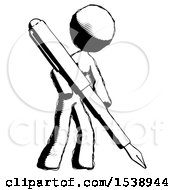 Ink Design Mascot Woman Drawing Or Writing With Large Calligraphy Pen
