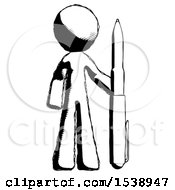 Ink Design Mascot Man Holding Large Pen