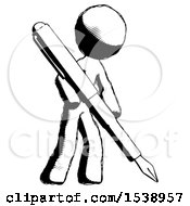 Ink Design Mascot Man Drawing Or Writing With Large Calligraphy Pen