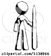 Ink Design Mascot Woman Holding Large Pen