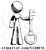 Ink Design Mascot Woman Holding Key Made Of Gold