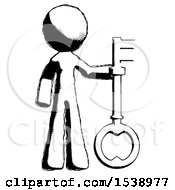 Ink Design Mascot Man Holding Key Made Of Gold