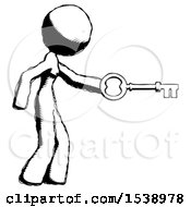 Ink Design Mascot Woman With Big Key Of Gold Opening Something