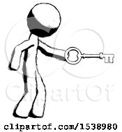 Poster, Art Print Of Ink Design Mascot Man With Big Key Of Gold Opening Something