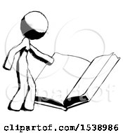 Ink Design Mascot Woman Reading Big Book While Standing Beside It