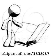 Ink Design Mascot Man Reading Big Book While Standing Beside It