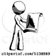 Ink Design Mascot Woman Holding Blueprints Or Scroll