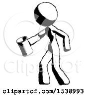 Ink Design Mascot Woman Begger Holding Can Begging Or Asking For Charity Facing Left