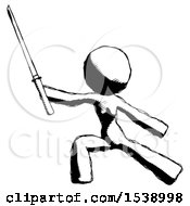 Poster, Art Print Of Ink Design Mascot Woman With Ninja Sword Katana In Defense Pose