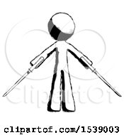 Ink Design Mascot Man Posing With Two Ninja Sword Katanas