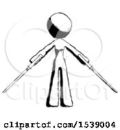 Ink Design Mascot Woman Posing With Two Ninja Sword Katanas