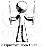 Ink Design Mascot Man Posing With Two Ninja Sword Katanas Up