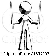 Ink Design Mascot Woman Posing With Two Ninja Sword Katanas Up