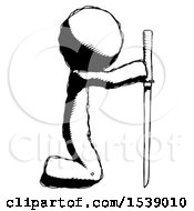 Poster, Art Print Of Ink Design Mascot Man Kneeling With Ninja Sword Katana Showing Respect