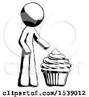 Ink Design Mascot Man With Giant Cupcake Dessert