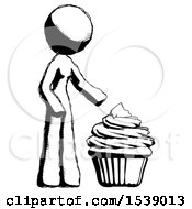 Poster, Art Print Of Ink Design Mascot Woman With Giant Cupcake Dessert