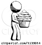 Poster, Art Print Of Ink Design Mascot Man Holding Large Cupcake Ready To Eat Or Serve