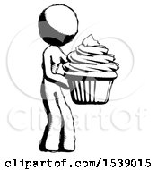 Poster, Art Print Of Ink Design Mascot Woman Holding Large Cupcake Ready To Eat Or Serve