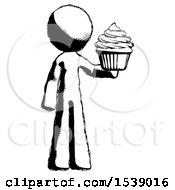 Poster, Art Print Of Ink Design Mascot Man Presenting Pink Cupcake To Viewer